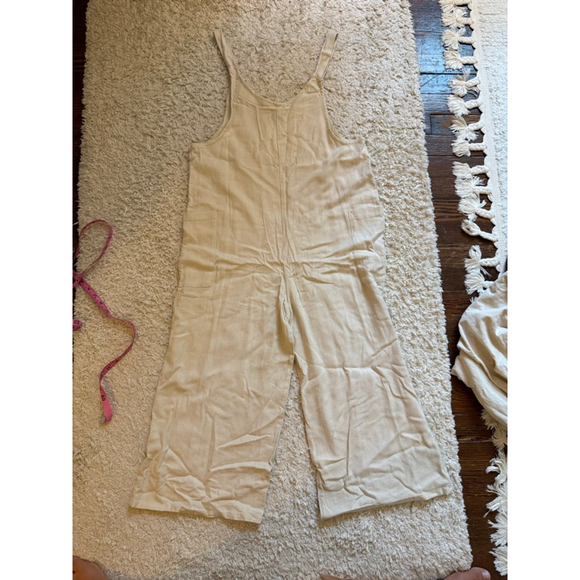 Hunter & Brown Pants - NWT Women's Hunter & Brown Beige Linen Blend Wide Leg Jumpsuit S